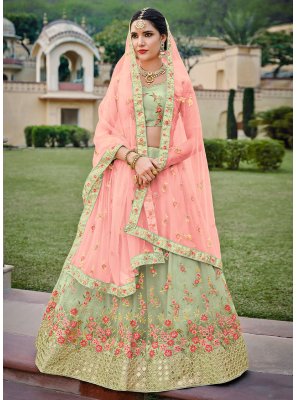 Green Embroidered A Line Lehenga Choli