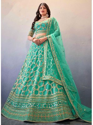 Green Embroidered A Line Lehenga Choli