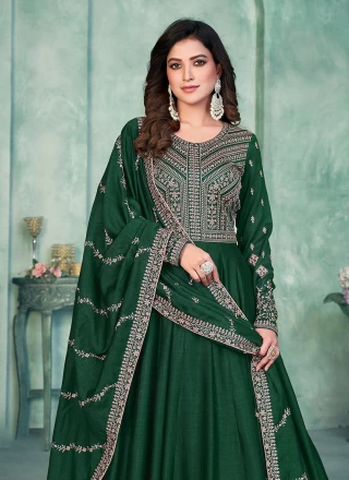 Green Embroidered Art Silk Anarkali Salwar Suit