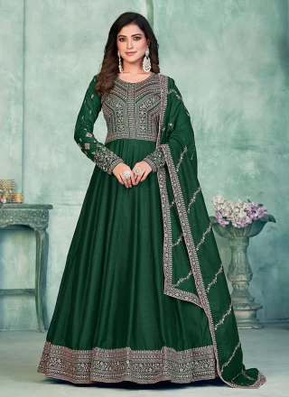 Green Embroidered Art Silk Anarkali Salwar Suit
