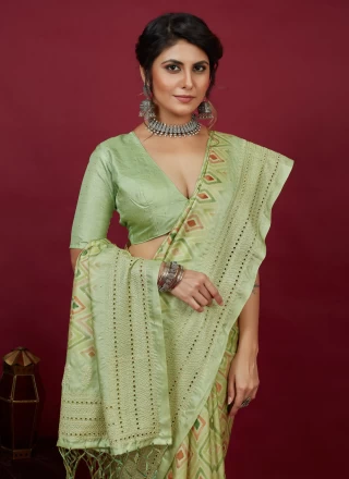 Green Embroidered Cotton Silk Trendy Saree