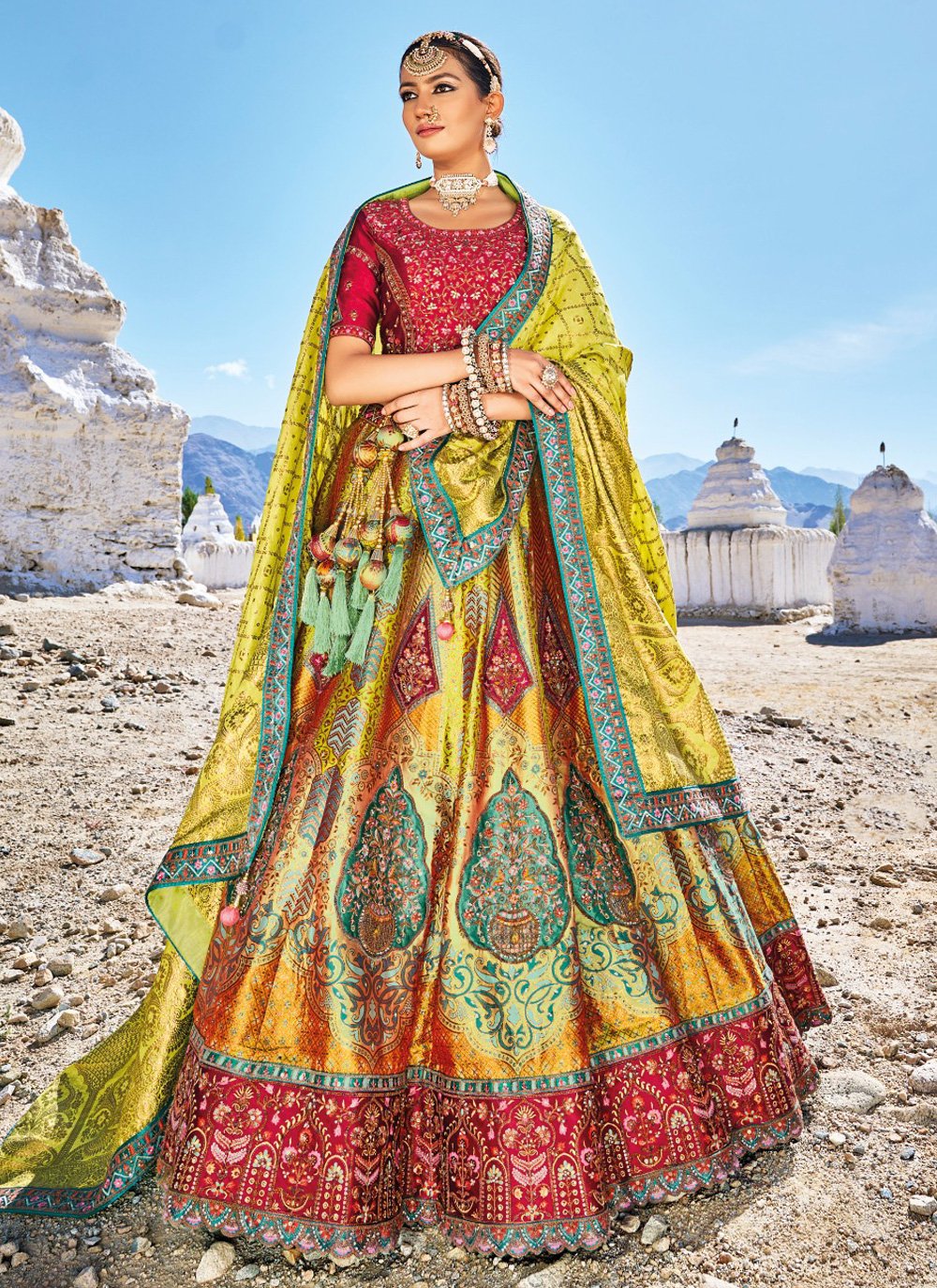 Yellow Embroidered Lehenga Choli In Georgette Latest 2948LG11