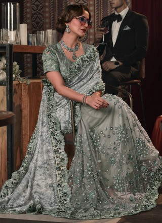 Green Embroidered Imported Designer Saree