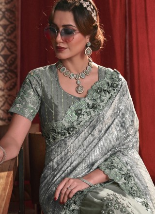 Green Embroidered Imported Designer Saree