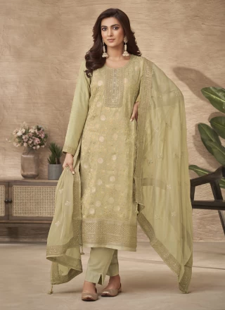 Green Embroidered Jacquard Pant Style Suit