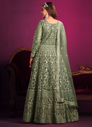 Green Embroidered Net Trendy Salwar Kameez