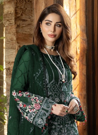 Green Embroidered Party Palazzo Suit