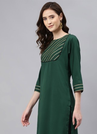 Green Embroidered Rayon Party Wear Kurti