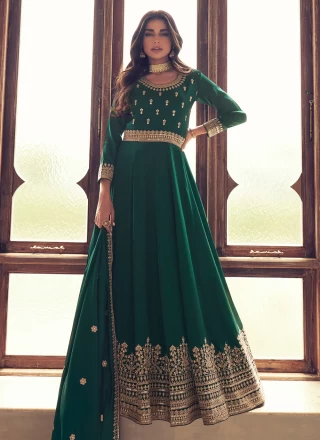 Green Embroidered Silk Designer Gown