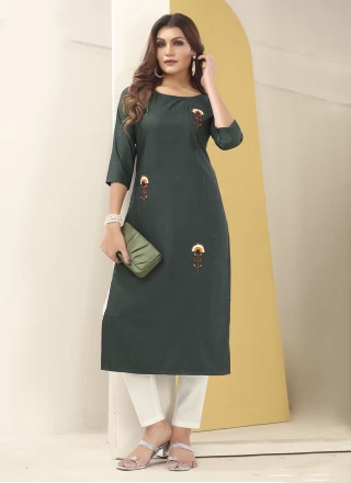 Green Embroidered Silk Designer Kurti
