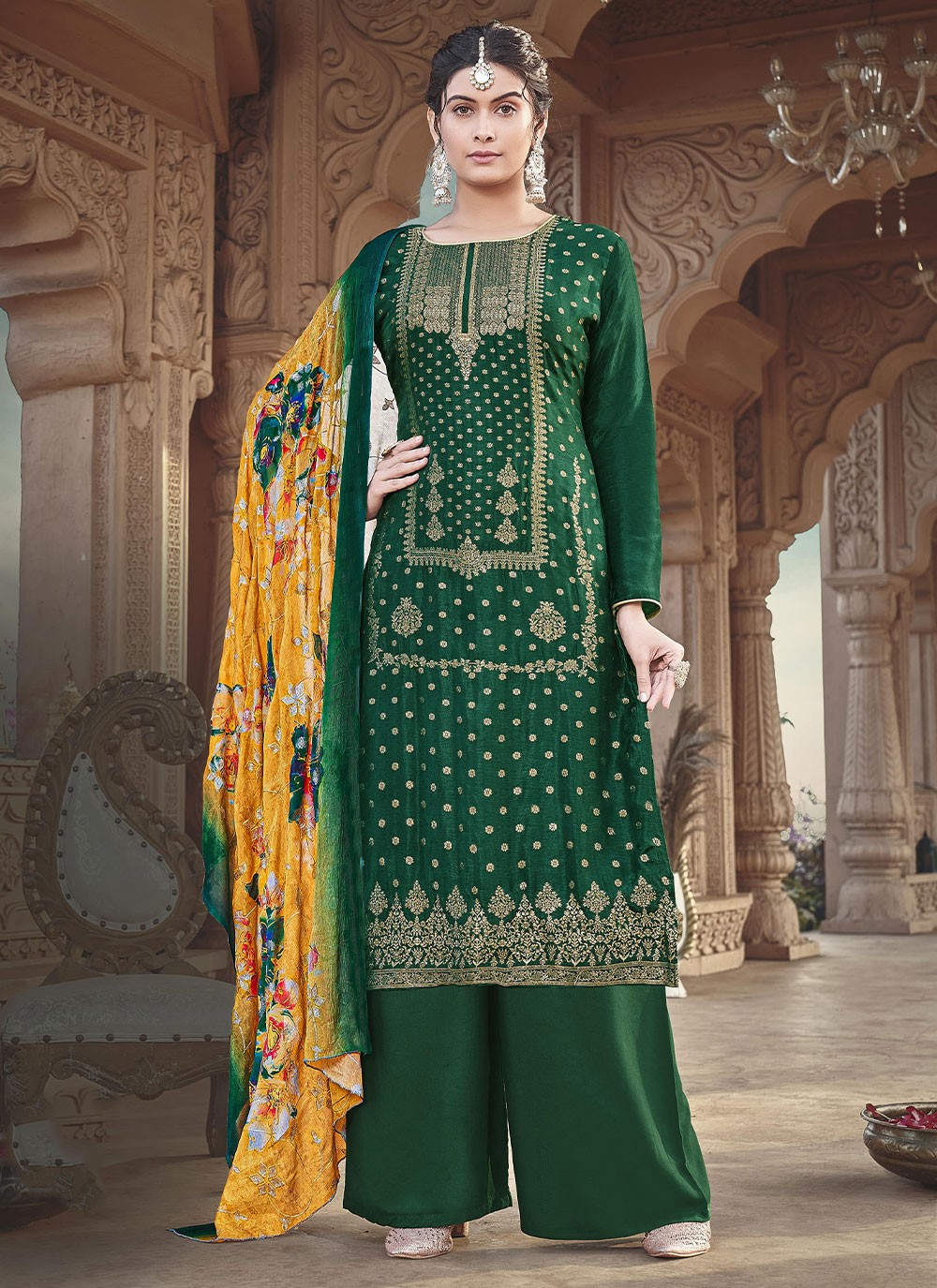 Green Embroidered Silk Trendy Salwar Suit