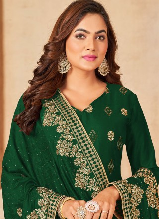 Green Embroidered Straight Salwar Suit