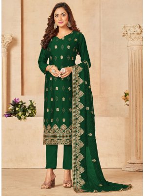Green Embroidered Straight Salwar Suit
