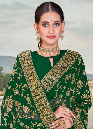 Green Embroidered Wedding Classic Saree