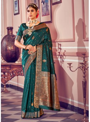Green Engagement Banarasi Silk Classic Designer Saree