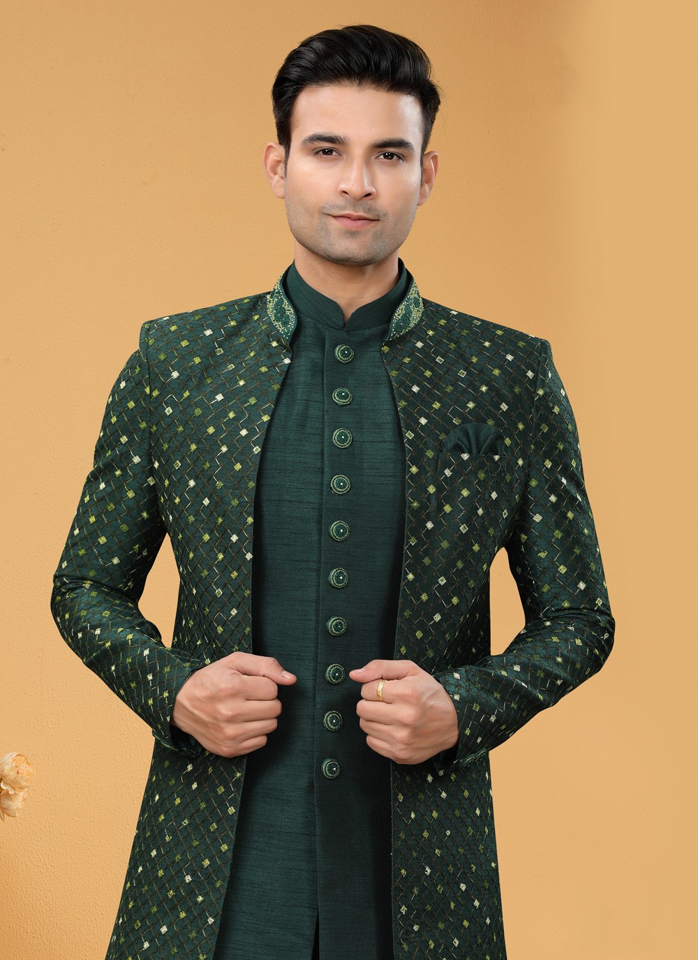 Buy Green Engagement Indo Western Sherwani : 252482