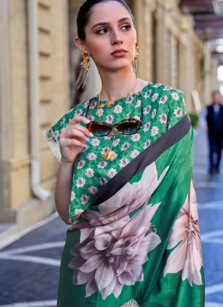 Green Faux Crepe Casual Sari with