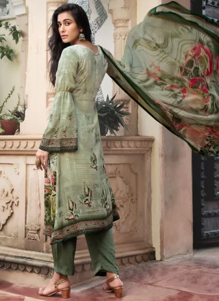 Green Faux Crepe Digital Print Work Salwar Suit