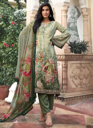 Green Faux Crepe Digital Print Work Salwar Suit