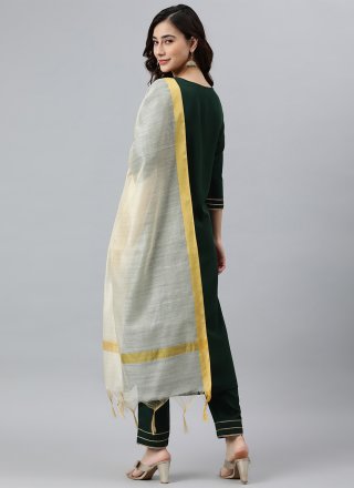 Green Faux Crepe Readymade Salwar Suit