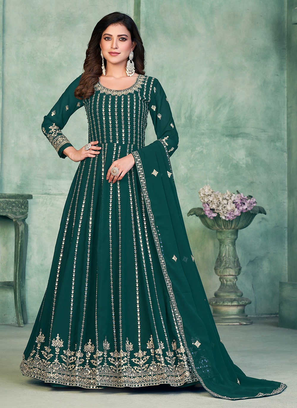 Green Faux Georgette Festival Anarkali Salwar Kameez