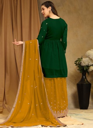 Green Faux Georgette Salwar Suit with Embroidered Work for Ceremonial