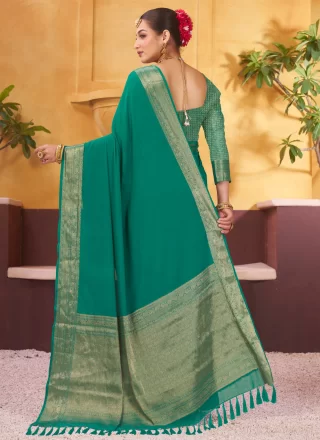 Green Georgette Contemporary Saree with Jacquard Work for Ceremonial