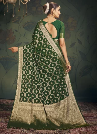 Green Georgette Contemporary Sari with Weaving Work