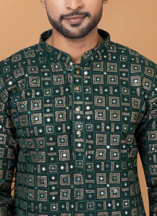 Green Georgette Embroidered and Sequins Work Kurta Pyjama for Engagement