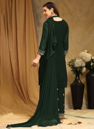 Green Georgette Embroidered Work Palazzo Salwar Suit for Ceremonial