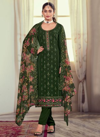 Green Georgette Embroidered Work Salwar Suit