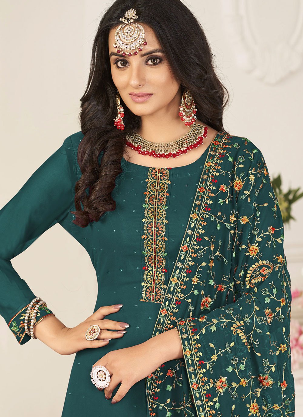 Buy Online Green Georgette Long Length Salwar Kameez : 248919 -