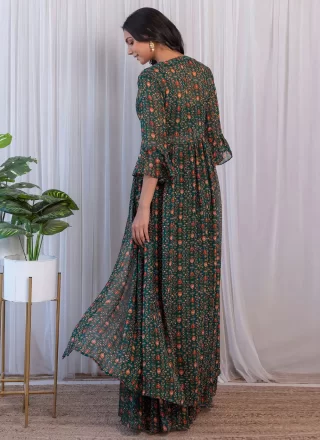 Green Georgette Print Work Salwar Suit for Ceremonial