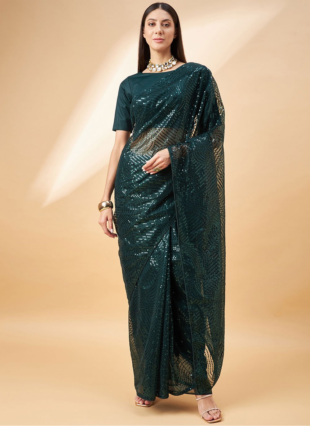 Green Sequin Ready to Wear Saree