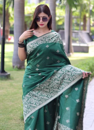 Green Handloom Silk Woven Work Contemporary Saree