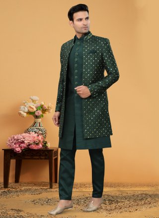 Green Handwork Art Silk Men