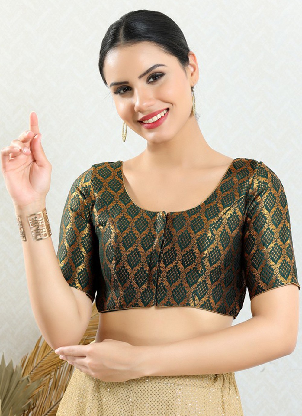 Green Jacquard Designer Blouse