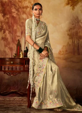 Green Kanjivaram Silk Embroidered, Sequins and Weaving Work Designer Saree for Ceremonial