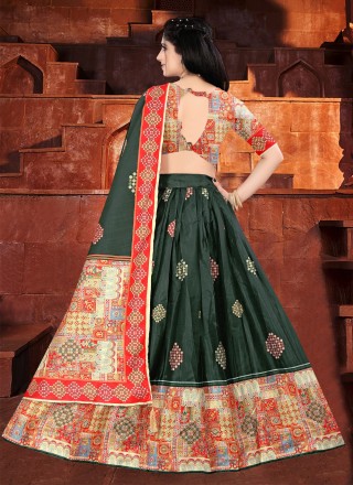 Green Mehndi Silk Designer Lehenga Choli