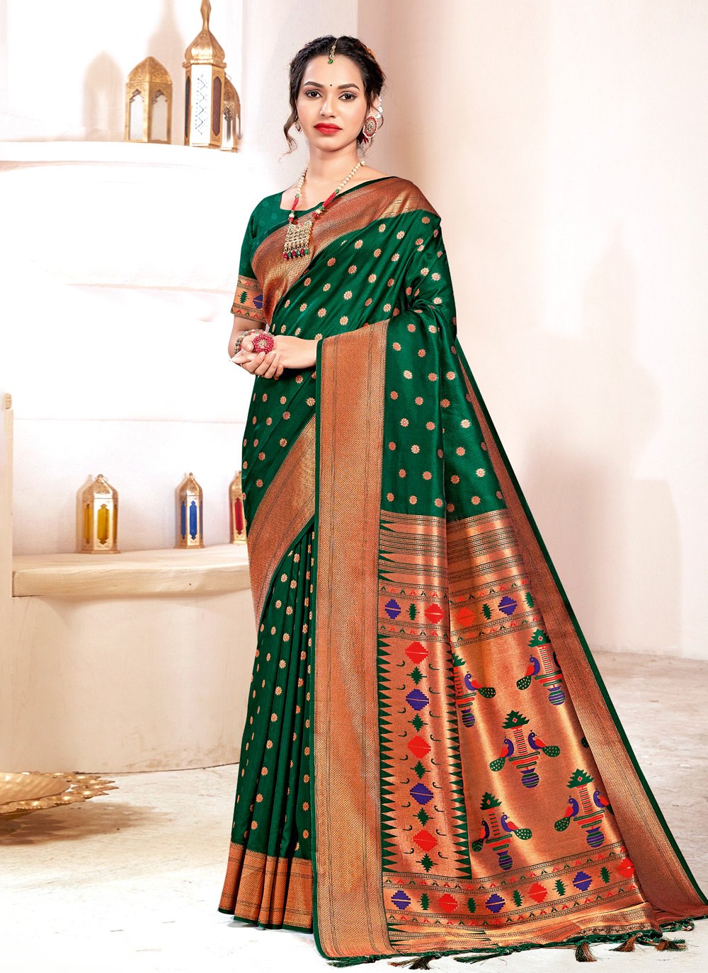 Buy Multi Colour Mehndi Designer Saree Online