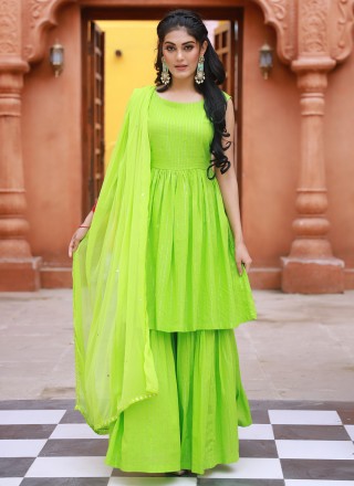 Green Mirror Cotton Readymade Designer Salwar Suit