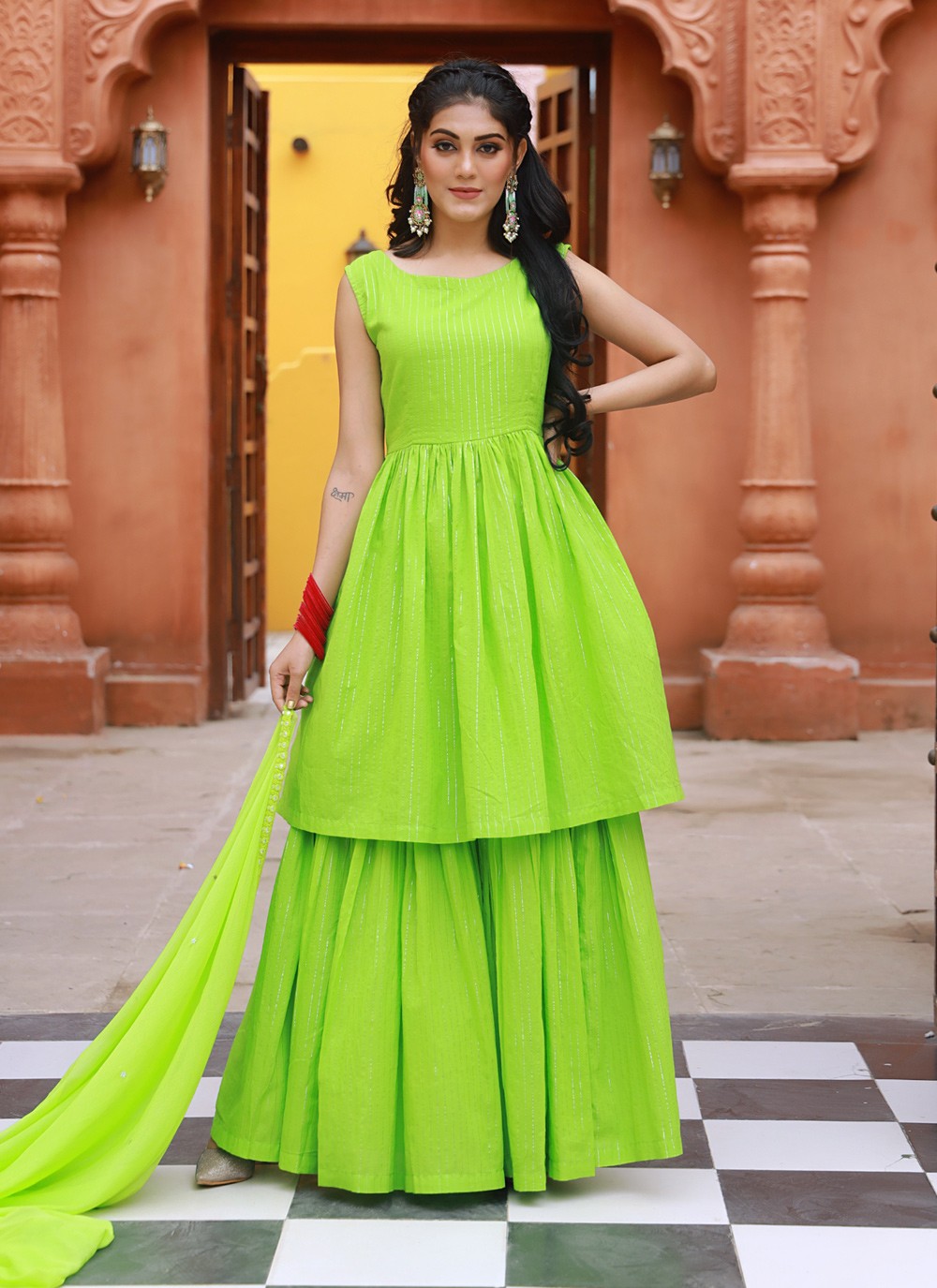 Buy Koskii Pink Threadwork Chanderi Unstitched Salwar Suit online