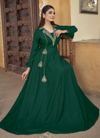 Green Muslin Designer Gown