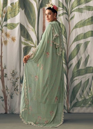 Green Muslin Digital Print and Embroidered Work Salwar Suit for Women