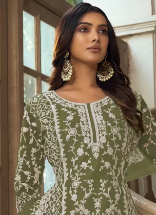 Green Net Embroidered and Resham Work Palazzo Salwar Suit for Ceremonial
