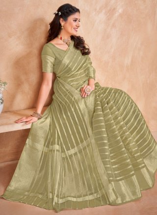 Green Organza Woven Work Trendy Saree for Casual