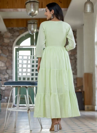 Green Party Cotton Readymade Gown