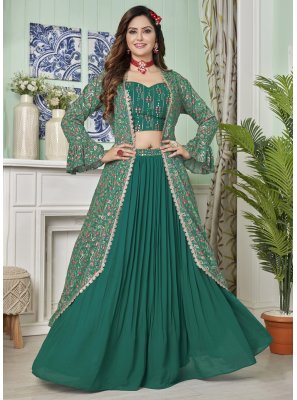 Green Party Georgette Readymade Lehenga Choli