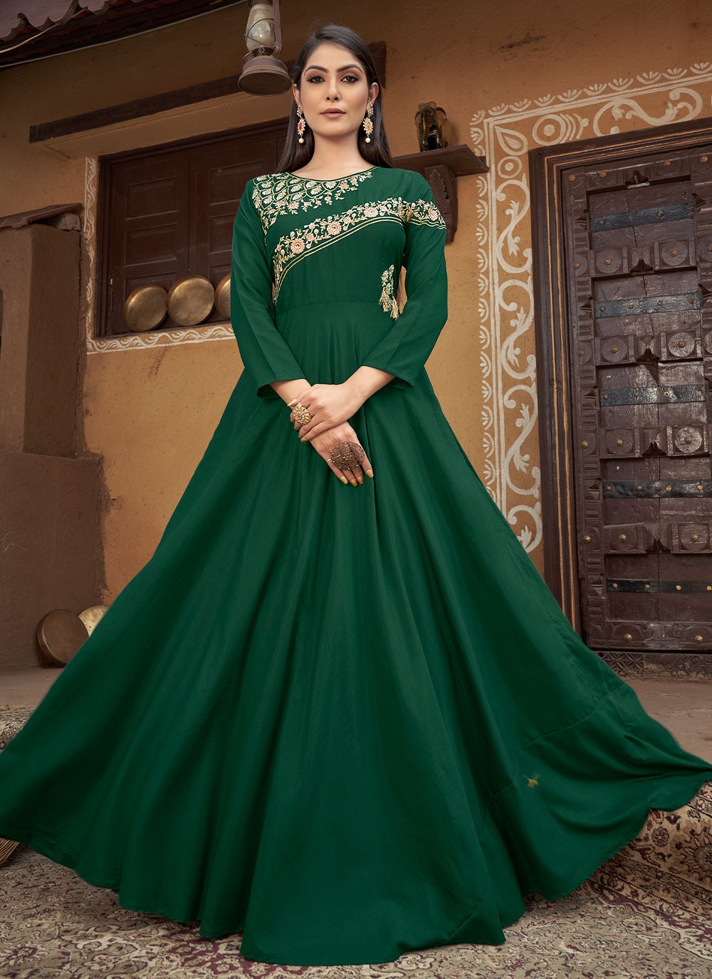 Gorgeous Bottle Green Party Wear Gown