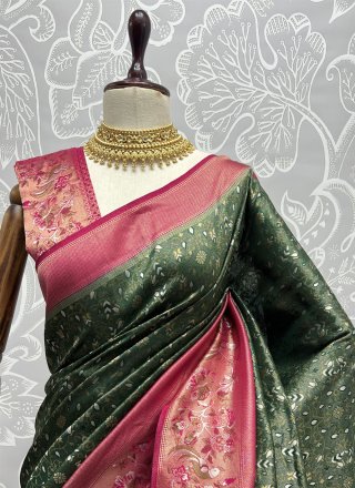 Green Party Kanjivaram Silk Designer Saree